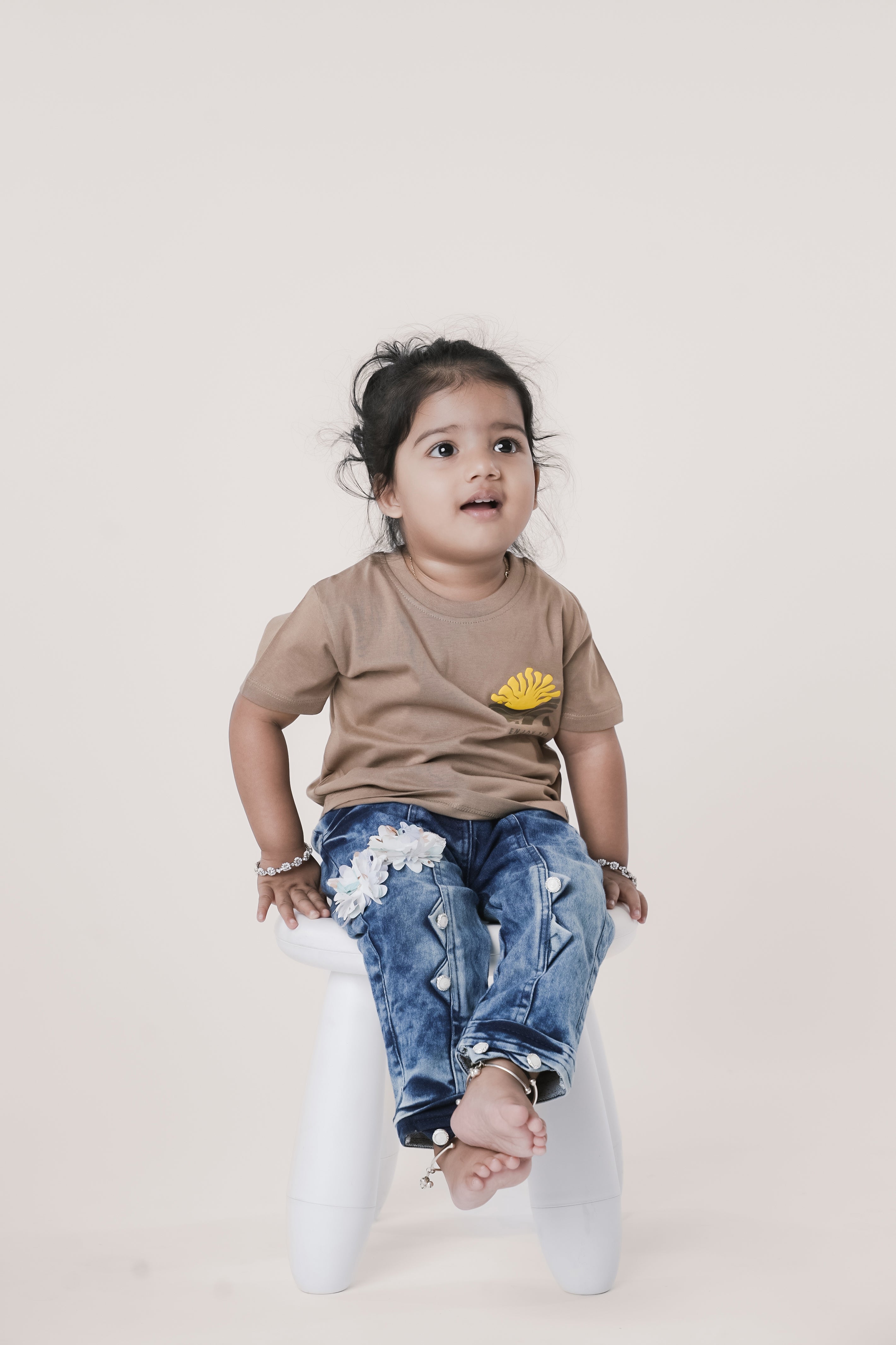 SeedTot - Girls cotton t-shirts, Honey colour round neck half sleeves tee, sustainable kidswear India